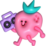 Ki Jugend Werkstatt Icon Erbeere hört Musik und lächelt